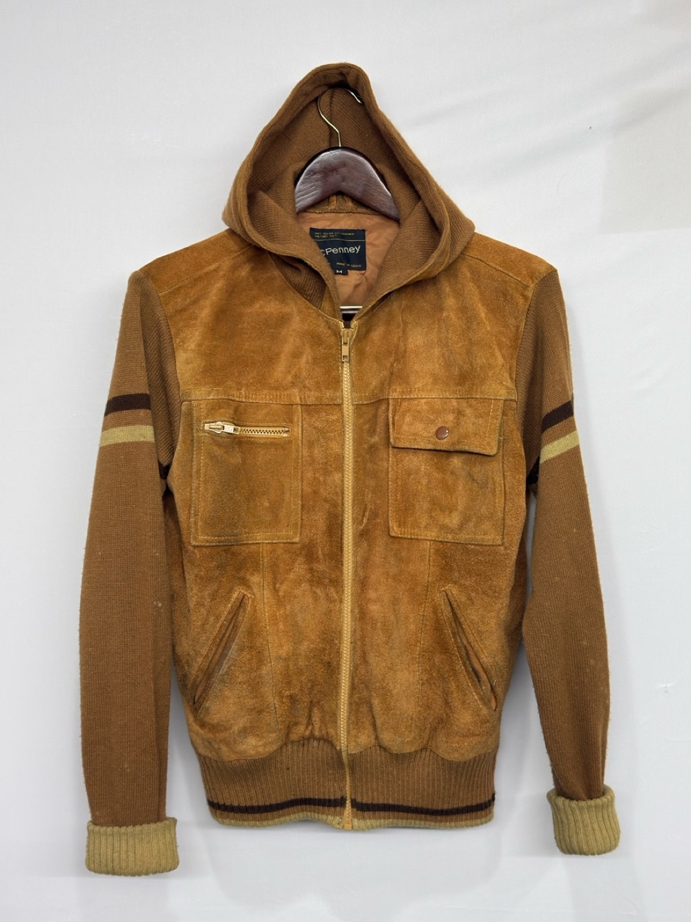 vintage JCPenney suede leather and knit sweater bomber jacket Men’s  Medium  70s